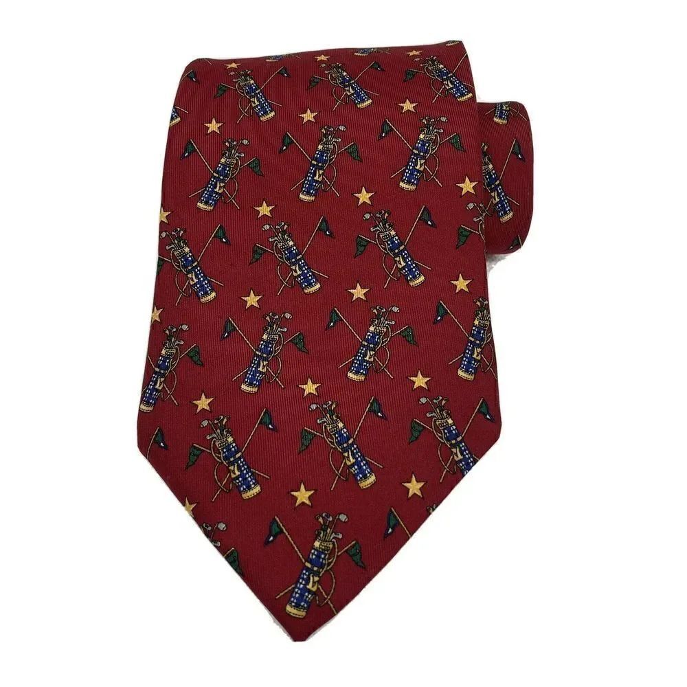 Tommy Hilfiger Red 100% Silk Golf Theme Tie